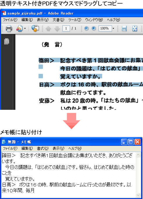 透明テキスト付きPDFのコピー＆ペースト